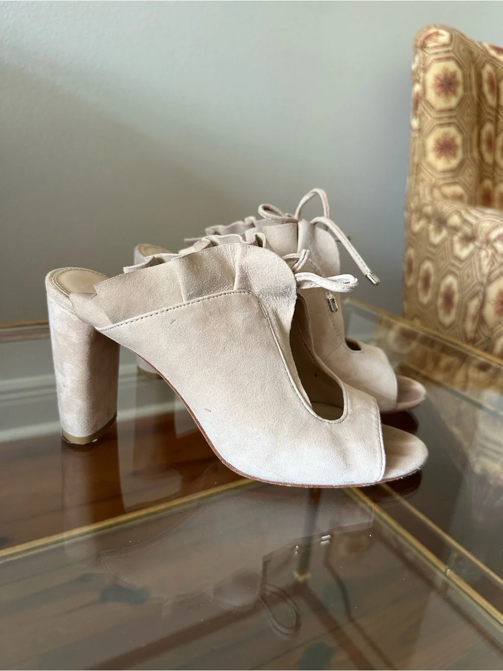 Antonio Milani Women’s Suede Lace-Up Heels in Beige